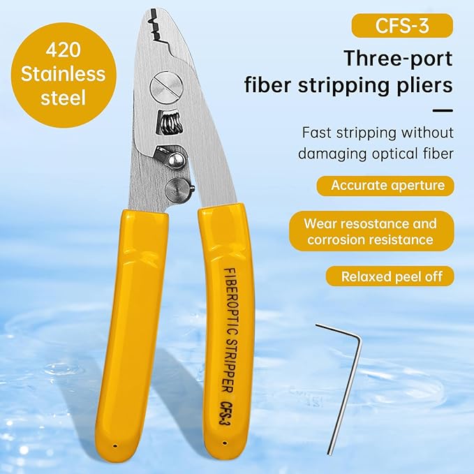 CFS-30 2-Pack Fiber Optic Stripper Kit, 3-Hole Adjustable Stainless Steel Fiber Stripper Tools for FTTH/FTTX, Precisely Strips 0.125/0.25mm Fiber & 2-3mm Jacket