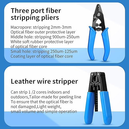 Fiber Optic Terminal kit 10-in-1 FTTH Tool kit Equipped with S-60C Optical Fiber Cleaver and Rechargeable Optical Power Meter A-C710A (-70~+10dBm) Well as Stripper Fibre Tool kit