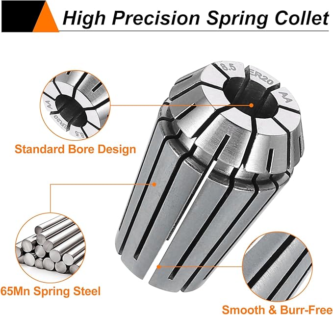 HARFINGTON Spring Collet Chuck ER20 8.5mm 65Mn Spring Steel Precision Router Collets for CNC Engraving Milling Lathe Tool