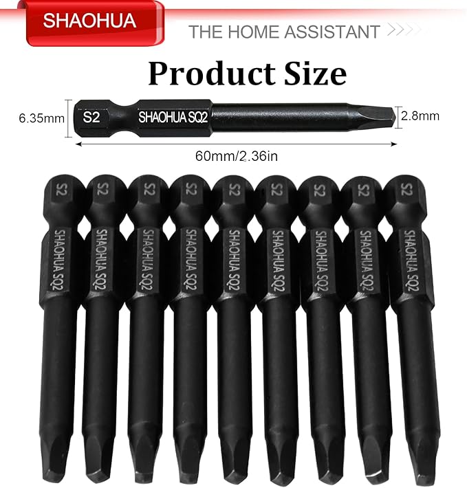 10PCS SQ2 Square Screwdriver Bits, 2.3" Long Magnetic Heads Square Drive Bits, 1/4" Diameter Hex Head Square Allen Wrench Drill Bit Set for Repair Furniture
