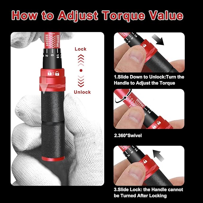 ATsafepro 1/4" Torque Wrench (20-240 in-lb / 2.3-27.1 Nm) -Dual Scale, 72-Tooth Ratchet, 짹3% Pre-Calibrated Accuracy, Suitable for Bike & Bicycle Maintenance