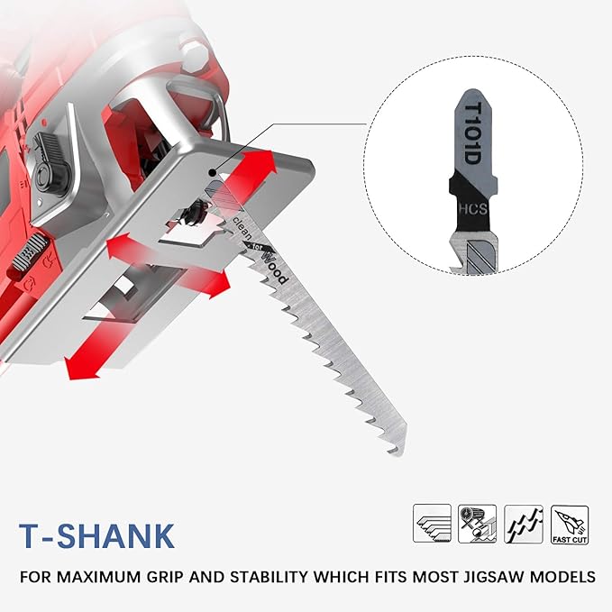TAROSE 20-Piece T101D 4 Inch 6 TPI Assorted T-Shank Jig Saw Blades Set for Clean Cutting Wood