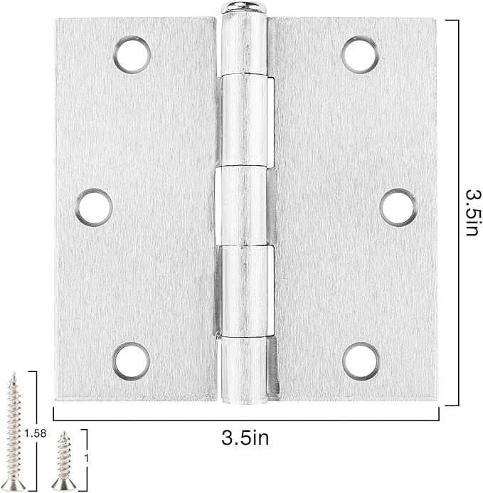 Brushed Nickel Door Hinges 3.5" X 3.5inch Square 12 Pack Interior Door Hinges for Doors 3 1/2" Door Hardware Silver Exterior Satin Nickel Hinges For Bedroom,School,Apartment,Office,House,Hospital,Coop