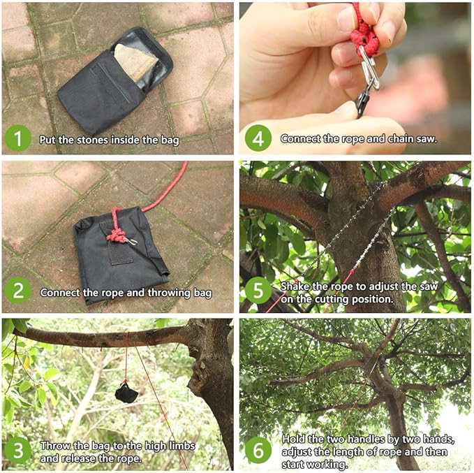 Hand Chain Saw for High Limb Tree Branch with 50 Inch Long Chainsaw 34 Blades on Double Sides and Two 5M Ropes, Easy for Cutting High Branch Upon 7M, Perfect Survivalist Tool & Camping Garden Gear.