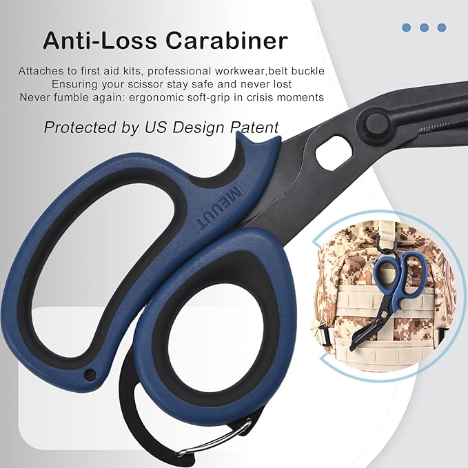 MEUUT 2 Pack Medical Scissors Trauma Shears with Carabiner design, 7.5" Fluoride Coated Non-stick Blades Bandage Scissor for Nurses, EMT, Household, outdoors