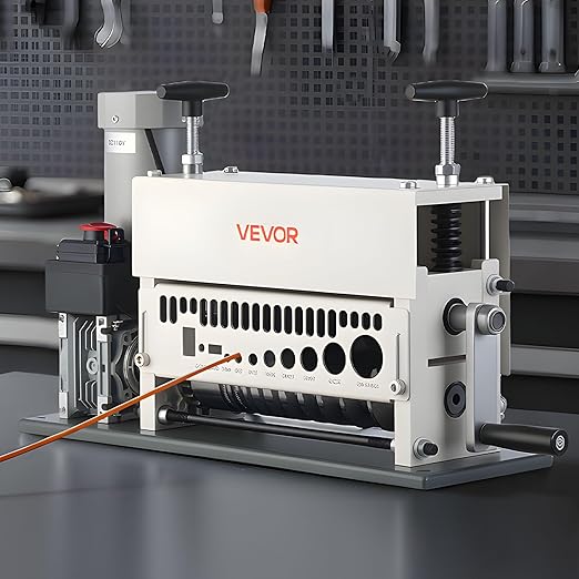 VEVOR Electric Wire Stripper Machine, 0.06-1.57 in, 11 Channel Automatic Copper Cable Stripper, 370W Wire Stripper Tool with Manual Hand Crank Mode, Emergency Stop Button, for Scrap Copper Recycling