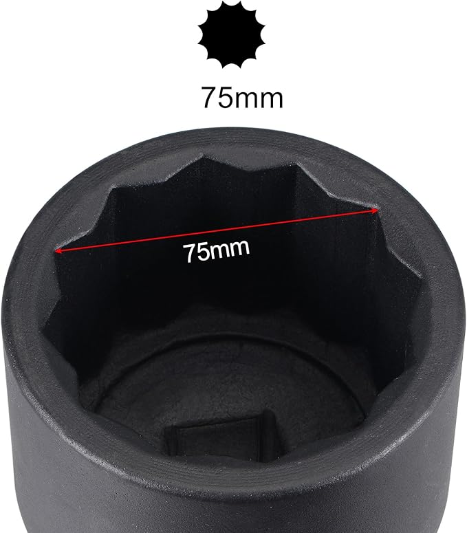 uxcell 1-Inch Drive 75mm 12-Point Impact Socket, CR-MO Steel 100mm Length, Standard Metric Sizes