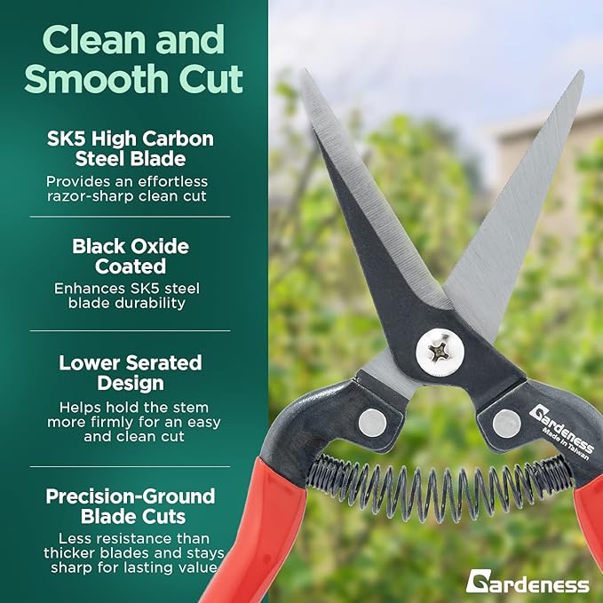 Gardeness Gardening Scissor 2 PCS SK5 high Carbon Steel Straight Florist Scissors, Pruning Snip, Multi-Tasking Garden Precision Herb Snips Flower Clippers Bonsai Trimmers Hydroponic Herbs