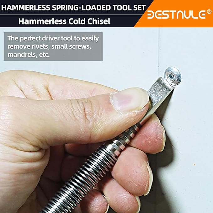 BESTNULE 4-Piece Nail Setter Dual Head Nail Set & Dual Head Center Punch & Hammerless Cold Chisel & Hinge Pin Remover Punch Set, Nail Setter Features 1/8-in, 3/32-in, 3/16-in, 1/16-in, 5/16-in, 1/8-in