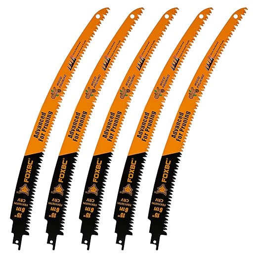 FOXBC 15 Inch Japanese Teeth Reciprocating Saw Blade 6TPI, Curved Edge Wood Pruning Saw Blades Cutting for Tree Trimming, Wood - 5 Pack