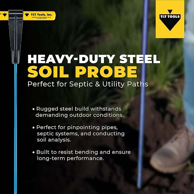 T&T Tools 48-Inch Mighty Probe Insulated Metal Soil Probe ??3/8" Metal Round Rod, Heavy Duty Design for Easy Penetration & Withdrawal, Soil Testing & Landscaping Tools, T-Handle, USA-Made-4 Pack
