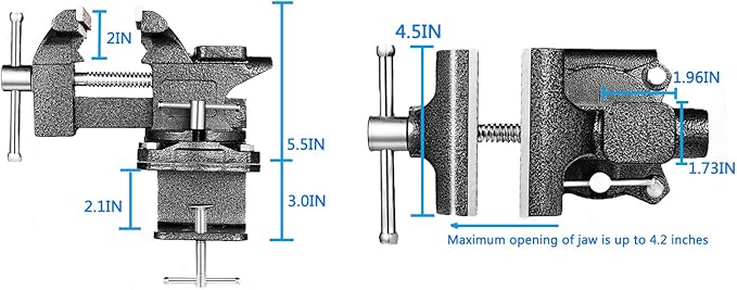 MYTEC 2-In-1 Work Bench Vise, Upgraded Multi-Purpose Table Vice, Universal Rotate 270째Work Clamp-On Vise, 4.5" black