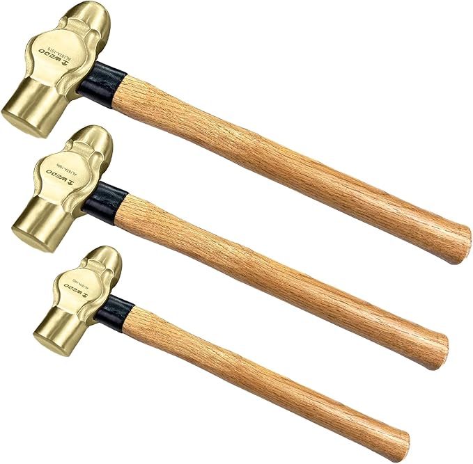 WEDO 3PCS Ball Pein Hammer,1/2lb+1lb+2lb Non-Sparking Ball Peen Hammer with Wooden Handle, Aluminum Bronze,Die-forged,Corrosion Resistant,BAM & FM Certificate,DIN Standard