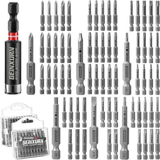 71Pieces Fixedge Screwdriver Bit Set, 2 inches Magnetic Alloy Steel Phillips/Slotted/Square/Torx/Hex/Security Torx Insert Power Bits Tips with Impact Bit Holder and Portable Storage Cases