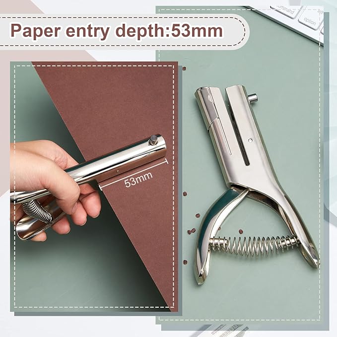 Chumia 1 Pcs Heavy Duty Hole Punch 2" Long Reach 1/4 Inch Paper Single One Hole Puncher Deep Throat Reduced Effort Hand Held Alloy Punch for ID PVC Cards 5 Inch Tall 25 Sheet Capacity