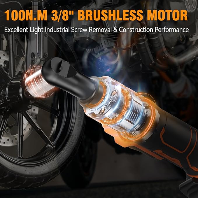 Protmex 74FT-LBS (100N.m) Cordless Ratchet Wrench, 3/8'' Brushless Electric Ratchet with 21V 2.0Ah Battery, 0-400RPM Chargeable Power Ratchet Tool Kit with Variable Speed Trigger