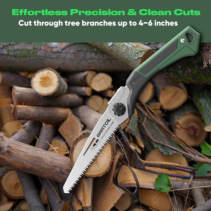 GARTOL 8-Inch Folding Saw with Sharp SK5 Blade, Ergonomic Grip, Portable Hand Pruning Saw for Wood Cutting, Pruning, Camping, and DIY Tasks, Cuts Branches Up to 6 Inches