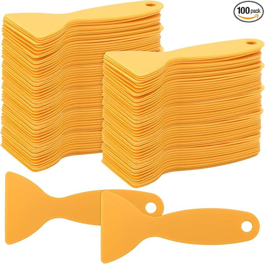 100 PCS Plastic Scraper Tool, Flexible Paint Scrapers, Small Yellow Putty Knife for Screen Protector Installation, Wallpaper, Decal, Patching, Spackling