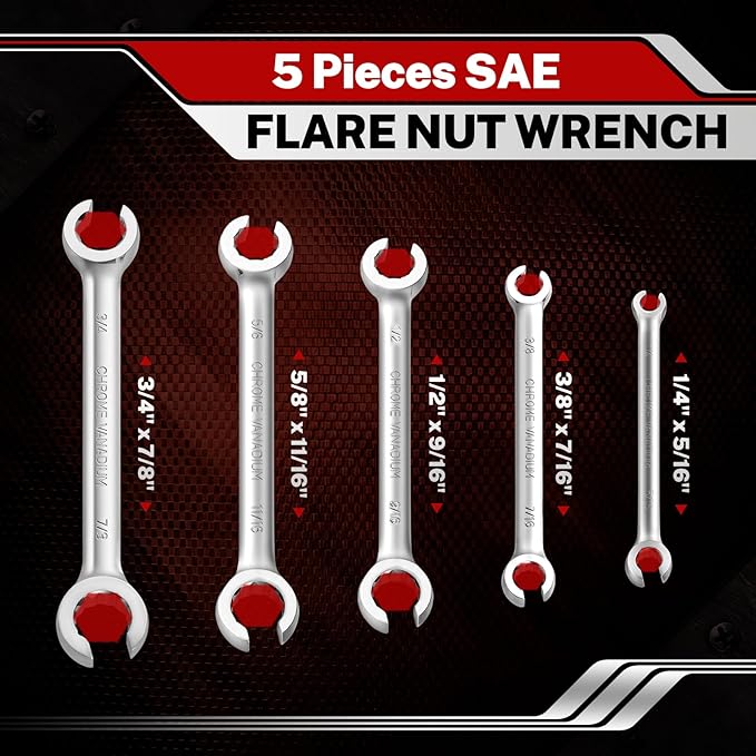BILITOOLS 12-Piece Flare Nut Wrench Set, Metric & Standard, 12-Point Line Wrench Set 6 to 21mm & 1/4" to 7/8", Cr-V Steel