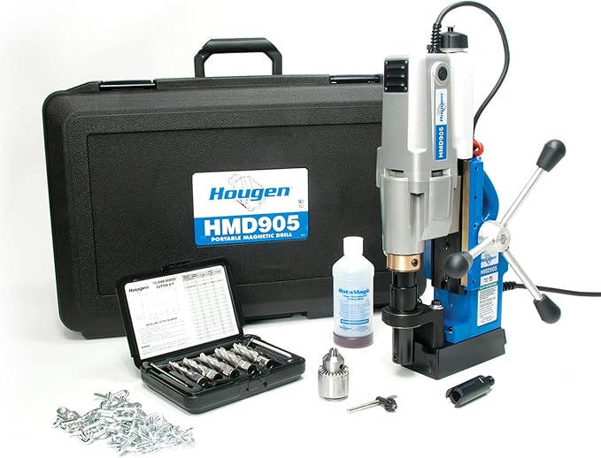 Hougen HMD905 115-Volt Magnetic Drill with Coolant Bottle Plus 1/2" Drill Chuck, Adapter and 12002 Rotabroach Cutter Kit