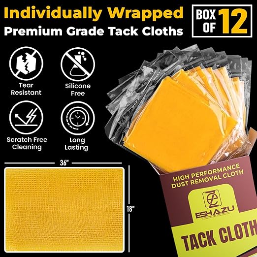 Eshazu Premium Tack Cloth (Pack of 12) ??Professional Grade Dust and Particle Remover for Woodworking and Painting ??Tack Rags for Surface Cleaning ??Silicone & Wax Free, Anti-Static