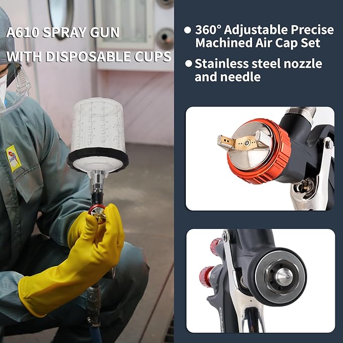 AEROPRO Tools R500 LVLP Air Spray Gun with 22 Ounce Disposable Paint Cups, A610 Paint Guns Automotive, Car Paint Gun Sprayer, Paint Gun for House Painting, Car, Furniture, Varnish and Top Coat