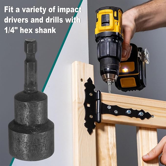 uxcell 2Pcs 1/4" Hex Shank 19mm Magnetic Hex Socket 65mm Length, CR-V Steel Quick-Release Power Nut Driver Set with Socket Wrench Screw for Impact Drill Nut Setters Black