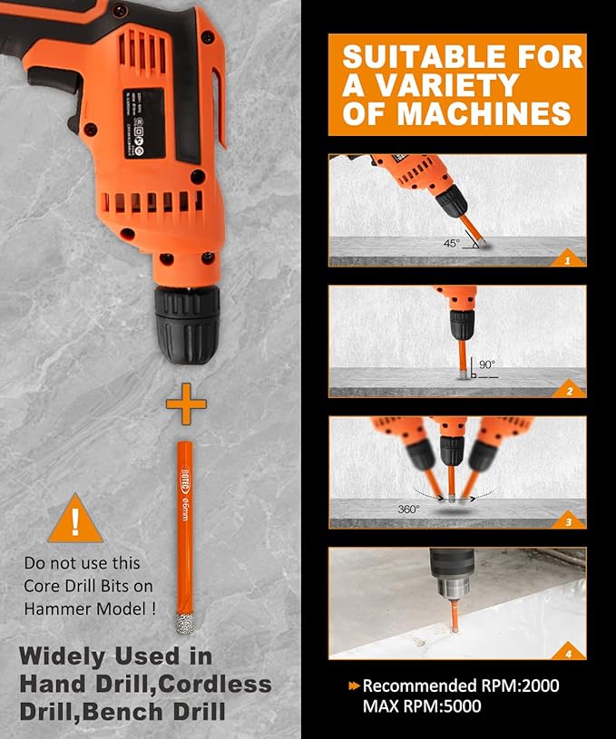 Dry Diamond Drill Bit Set,BGTEC 10pcs 1/4" 6mm Hole Saw for Granite,Marble,Masonry, Concrete, Tile/Ceramic, Glass, Hard Plastic,Vacuum Brazed Diamond Core Drill Bit Kit