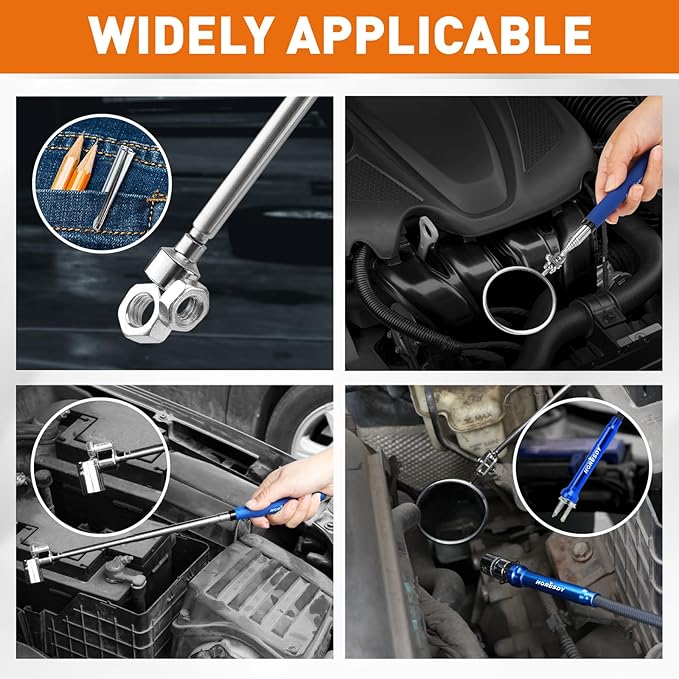 HORUSDY 4PCS Telescoping Magnetic Pick Up Tool Kit, Magnetic Sweepers Set with 360° Inspection Mirror, 2 Telescoping Magnetic Pickup Tools (5–25.6/6.9–29.5 in) & 24 in Flexible Claw Grabber