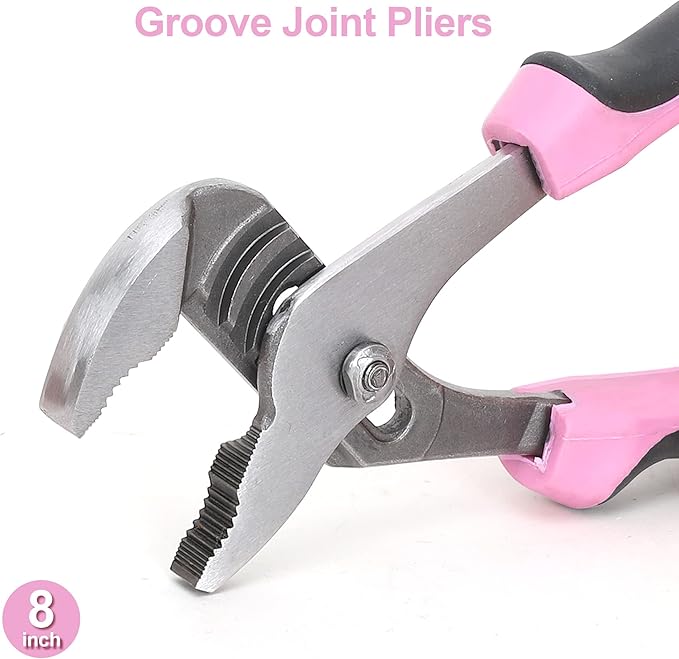 FASTPRO 5-Piece Pink Utility Pliers Set with Storage Bag, Includes Groove Joint, Diagonal, Long Nose, Slip Joint Pliers and 8" Adjustable Wrench