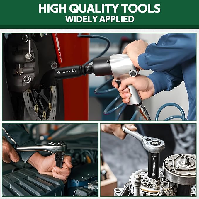 1/2" Drive Impact Socket Set, 32-Piece, SAE 3/8"-1" & Metric 10-24mm, CR-V Steel Deep Lug Nut Sockets Set with 3", 5" & 10" Extensions Bar, Joint & Adapter, Storage Case for Automotive Reapir