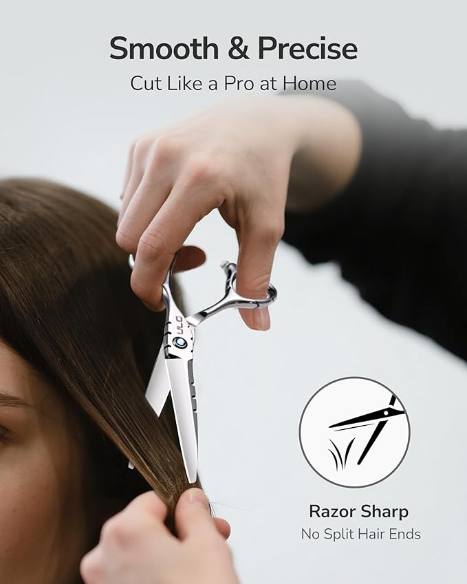 ULG Hair Cutting Scissors 6.7??Shark Series, 100% Japanese Stainless Steel Ultra Sharp, Concave Blade Barber Shears, Ergonomic Offset Handle, Professional Salon Haircut Scissors for Home & Salon Use