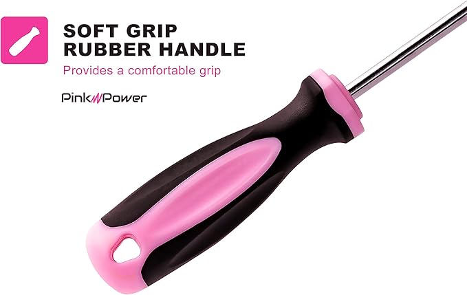Pink Power Magnetic Screwdriver Set - 6 Piece Phillips Head and Flat Head Hand Pink Tool Set for Women & Ladies - Insulated Screwdriver Kit with Magnetic Tip - Screw Drivers Set