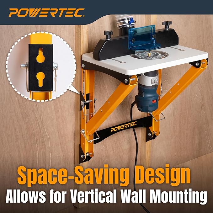 POWERTEC Folding Router Table Stand ??Adjustable Height Workstation Base for 11-1/2" x 15-1/2" Trim Router Tables, Wall-Mount Ready, Includes Mounting Guide & Hardware (UT1013)