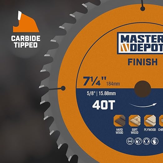 7-1/4 Inch 40T Finish Circular Saw Blade, Professional Woodworking Saw Blade for Clean Cuts, Carbide-Tipped ATB, Thin Kerf, Anti-Vibration, 5/8" Arbor (5-Pack)
