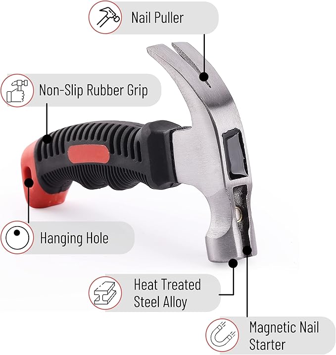 Mr. Pen- 8oz Small Camping Claw Stubby Tack Magnetic Nail Hammer for Women