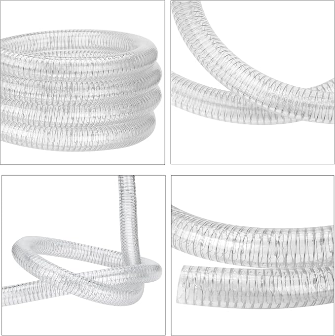 Wire Reinforced Hose 1-1/2" id - 5ft Clear High Pressure Suction Line Plastic Vinyl Tubing with Spiral Steel Wire Suction Hose, Drain Water Fuel Powder