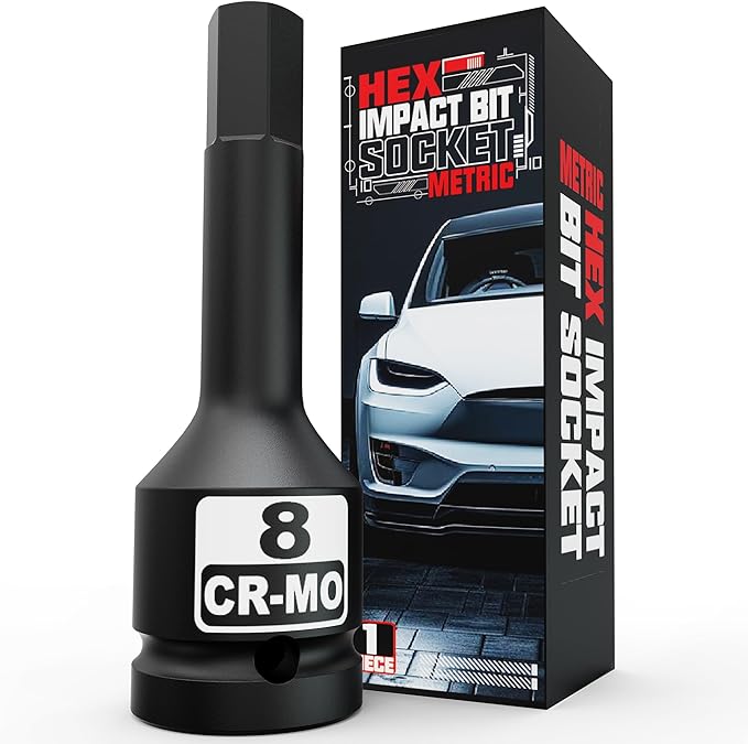 1/2" Drive 8 mm Hex Impact Bit Socket, H8 Allen Bit Socket, Metric, Cr-Mo Steel, Automotive Repair Industrial Maintenance and DIY Enthusiasts Alike