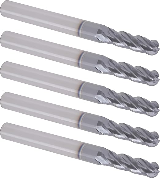 CME 5 pcs Micrograin Carbide End Mills, Ball Nose, TiAlN Coated, 7/32" Mill Diameter, 3/4" Length of Cut, 2 1/2" Overall Length, 4 Flute, Center Cutting