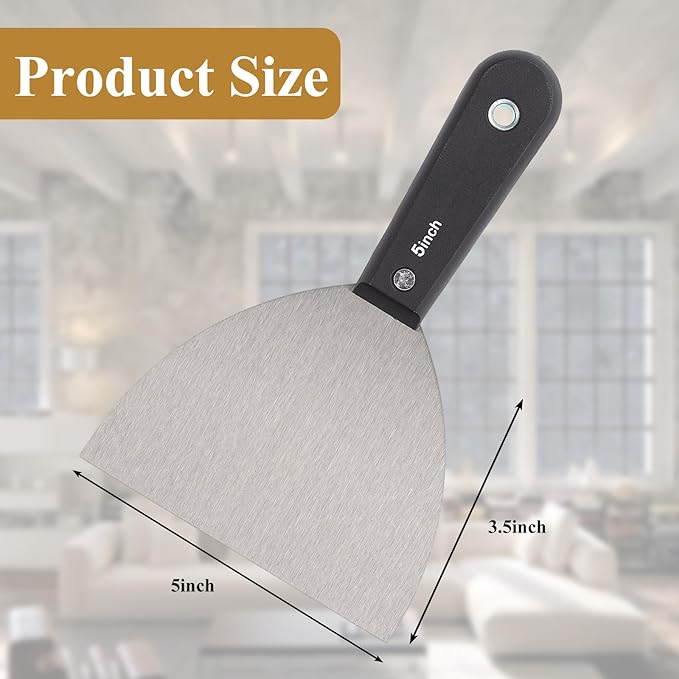 7 PCS Drywall Tools,Putty Knife,Paint Scraper Tool with Storage Bag,Stainless Steel Putty Knife Set,Drywall Scraper Spackle Taping Knife for Spreading Mud, Taping,Repairing wall (2 PCS -5")
