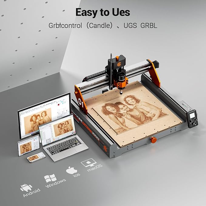 Artsian 01 CNC Router Machine 300W Spindle Power, 0.01mm Precision, 4-Axis Intelligent Controller, 420횞420mm Workspace, Aluminum, Brass, Wood, Plastic, PCB Professional Desktop CNC Engraver