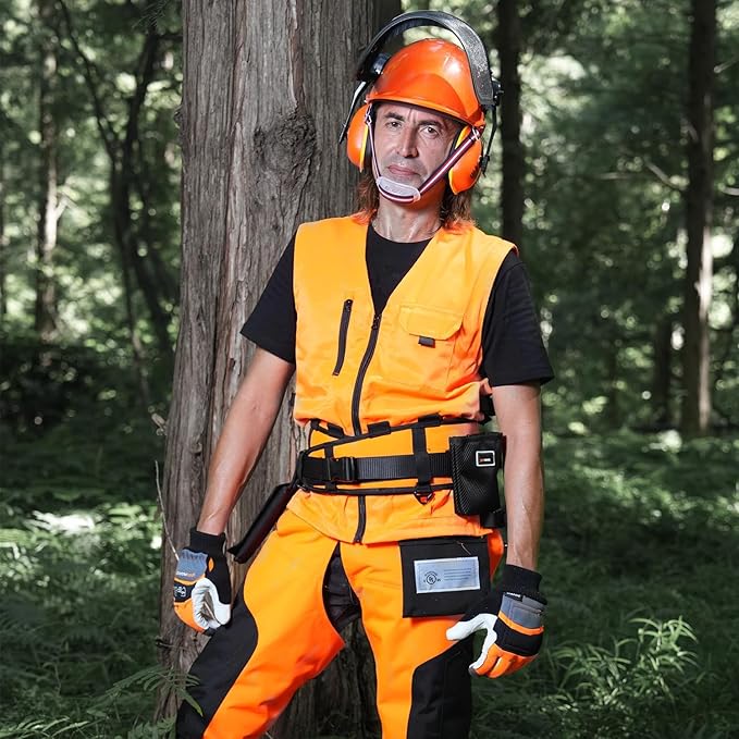 Chainsaw Chaps by UL Class A 8 Layers Technical Wrap Chainsaw Pants for Men Chainsaw Apron Orange Black