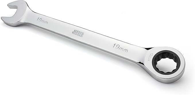 Jaeger 19 mm TIGHTSPOT Ratchet Wrench with Precision Movement and Hardened, Polished Steel for Projects with Metric Tight Spaces