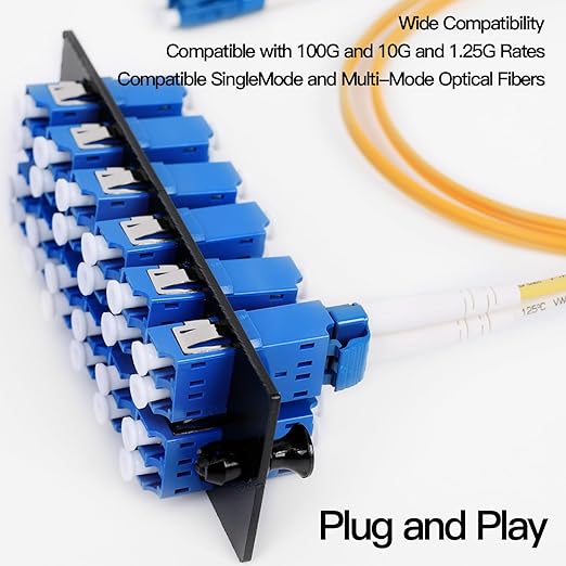 VFLTOOL 12 Duplex LC Adapters LGX Footprint Fiber Patch Panel Loaded 24 Fiber Ports Couplers Enclosure - LC UPC Blue Compatible with SingleMode Multimode|1.25G/10GB OS1-2/OM3