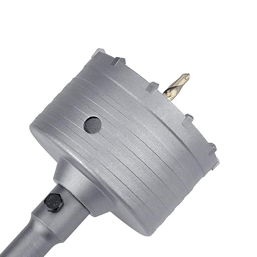 105mm (4-1/8 inch) Concrete Hole Saw with 220mm SDS Plus Connecting Rod, Tungsten Carbide Teeth (7.7mm x 4mm) Cement Hole Saw for Concrete Cement Brick Wall Stone 105mm / 4-1/8 inch