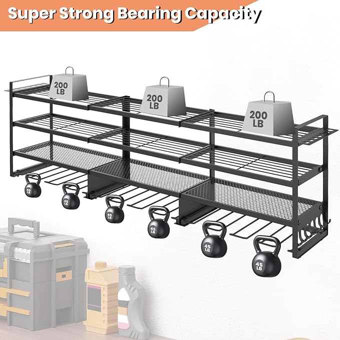 SINTIKI 49'' Large Power Tool Organizer Wall Mount, 4 Layer Tool Storage Rack Loads 600 LBS, Utility Racks for Garage Organization, Gift for Men