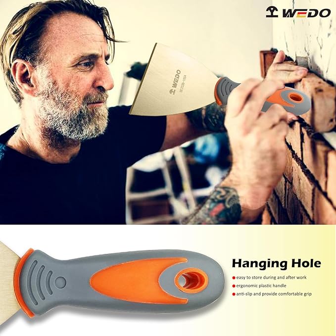 WEDO Non-Sparking Putty Knife Scraper with Fiberglass Handle,Blade 150mm(6"),Spark-free Safety Paint Scraper,Aluminum Bronze,Corrosion-Resistance,Paint Scraper,BAM & FM Certificate