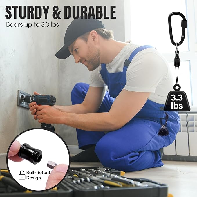 12 Pack 1/4" Hex Bit Holder Key chain - Aluminum Alloy Quick Release Bit Holders with Carabiner for Drill, Screwdriver & Impact Driver - Portable Tool Gift for Men (Black)