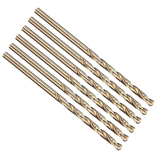 PATIKIL 3/32" Drill Bit, Jobber Straight Shank M35 Cobalt 5% High-Speed Steel 135째 Gold Finish for Stainless Steel Hard Metal - 6 Pack
