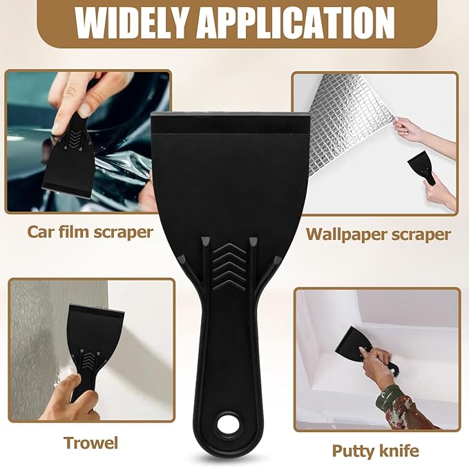 6pcs Flexible Plastic Putty Knife Set - 3 Inch Wide Scraper for Wall Repair, Spackling, Drywall Taping & Painting Projects (Black)